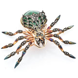 Antique 14K Rose Gold Enamel Spider Brooch With Diamonds And Emeralds