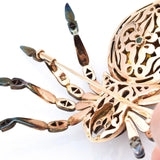 Antique 14K Rose Gold Enamel Spider Brooch With Diamonds And Emeralds