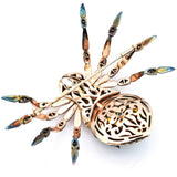 Antique 14K Rose Gold Enamel Spider Brooch With Diamonds And Emeralds