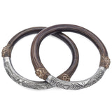 Set of 2 Antique Silver & Rattan Dragon and Phoenix Bangle Arm Bands