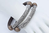 Set of 2 Antique Silver & Rattan Dragon and Phoenix Bangle Arm Bands