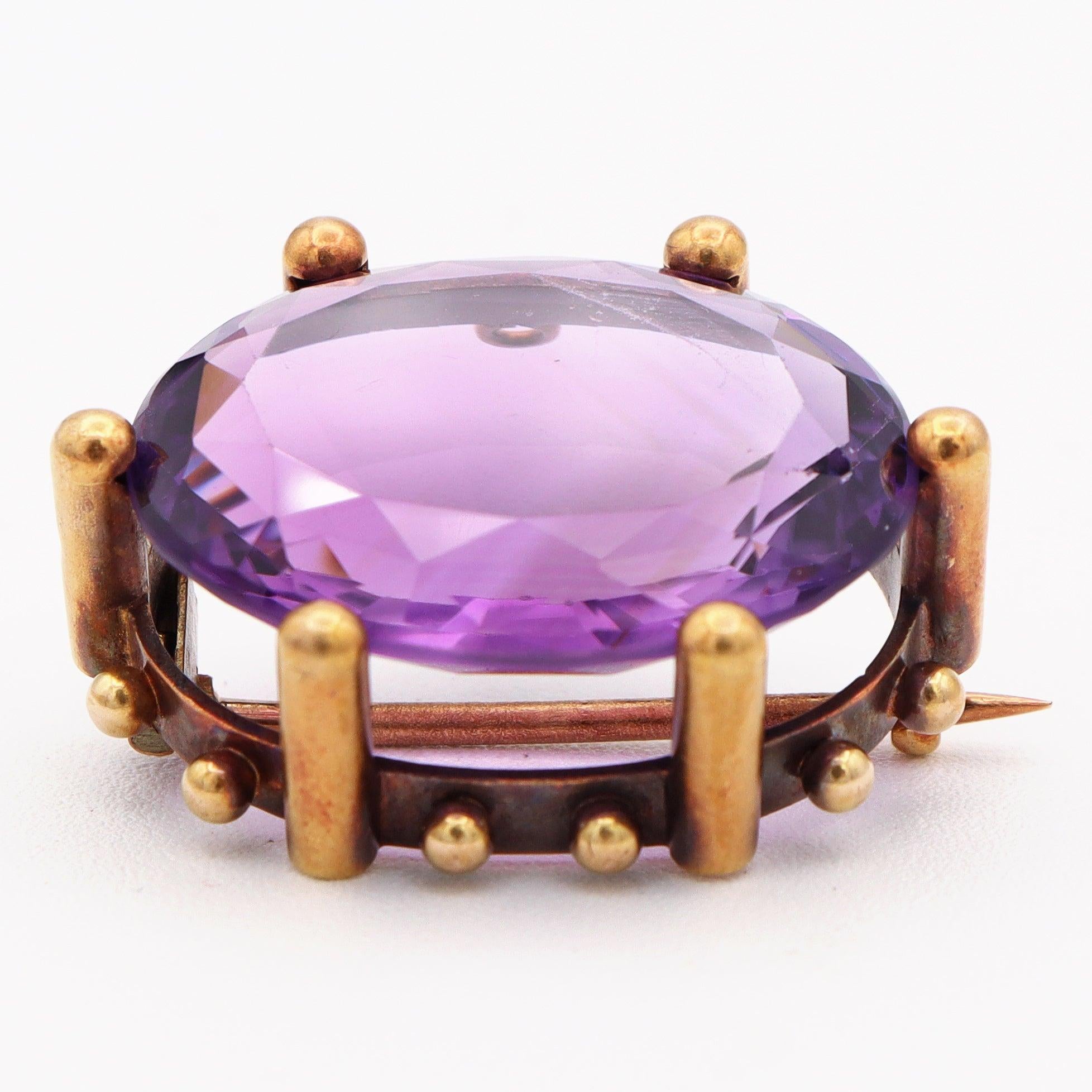 Antique Victorian Yellow Gold 21.08ct Amethyst Brooch