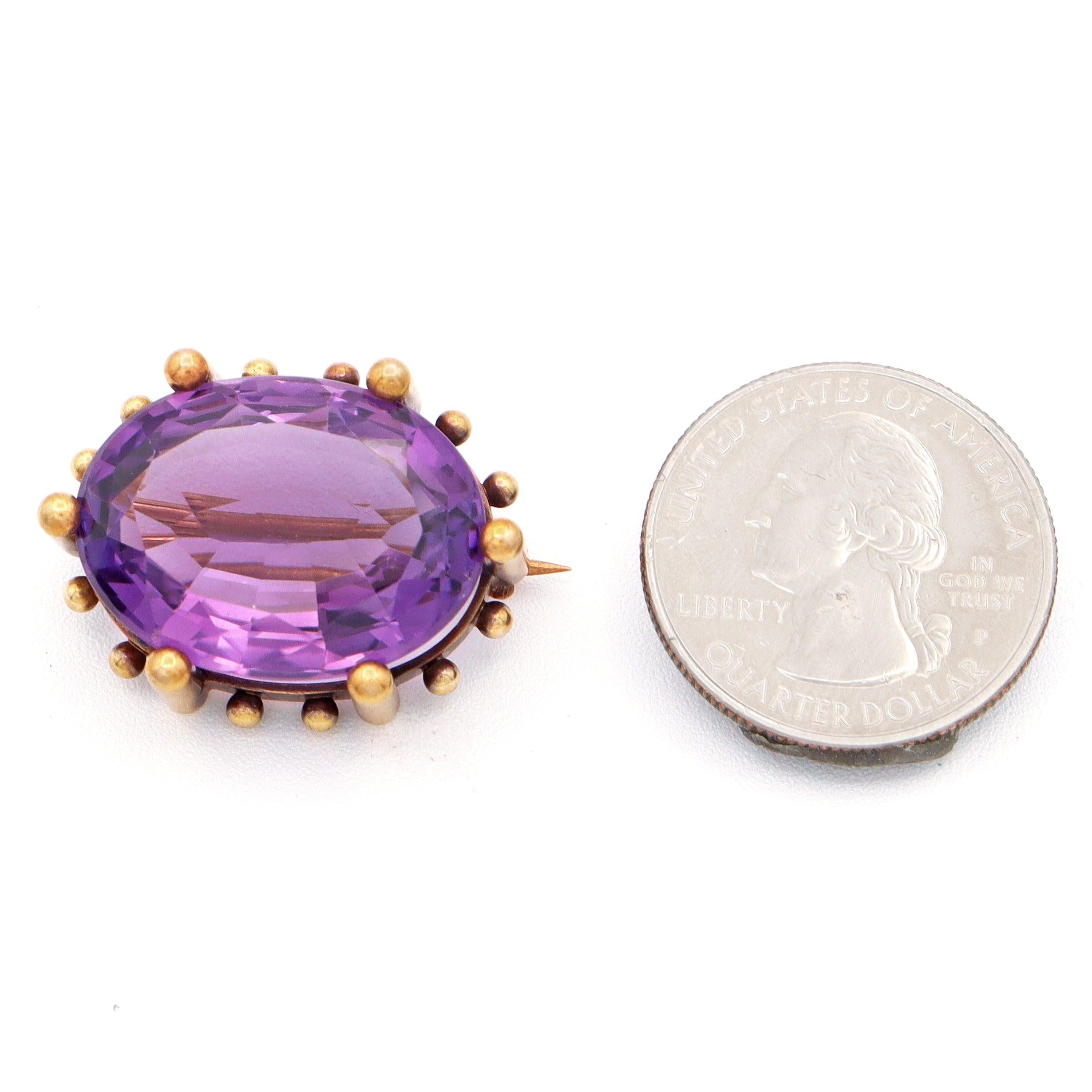 Antique Victorian Yellow Gold 21.08ct Amethyst Brooch