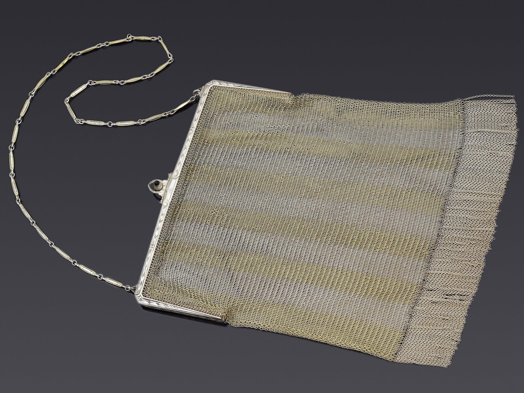 Antique Whiting & Davis 1-10 14K Gold & Sterling Silver Mesh Purse Bag