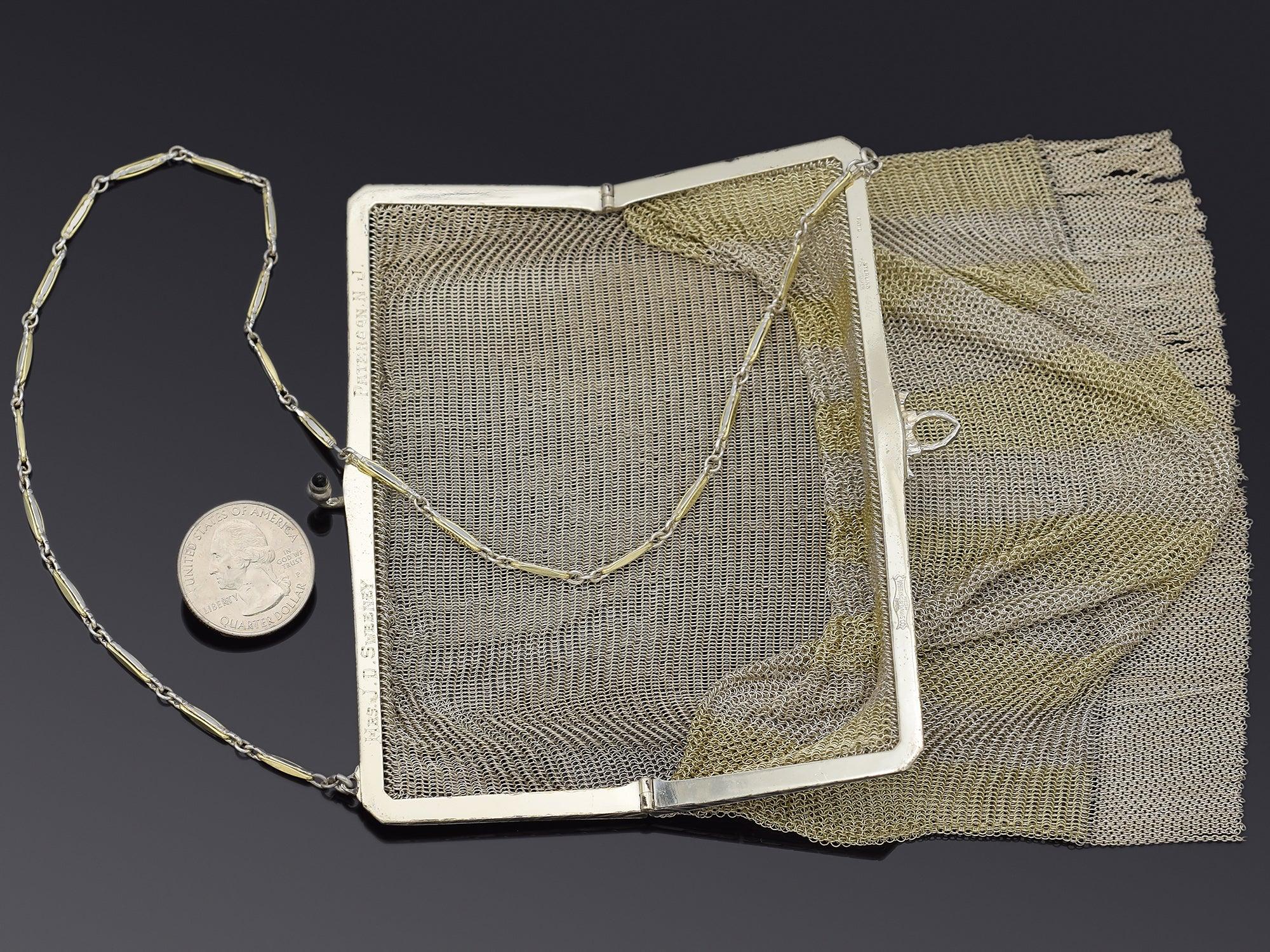 Antique Whiting & Davis 1-10 14K Gold & Sterling Silver Mesh Purse Bag