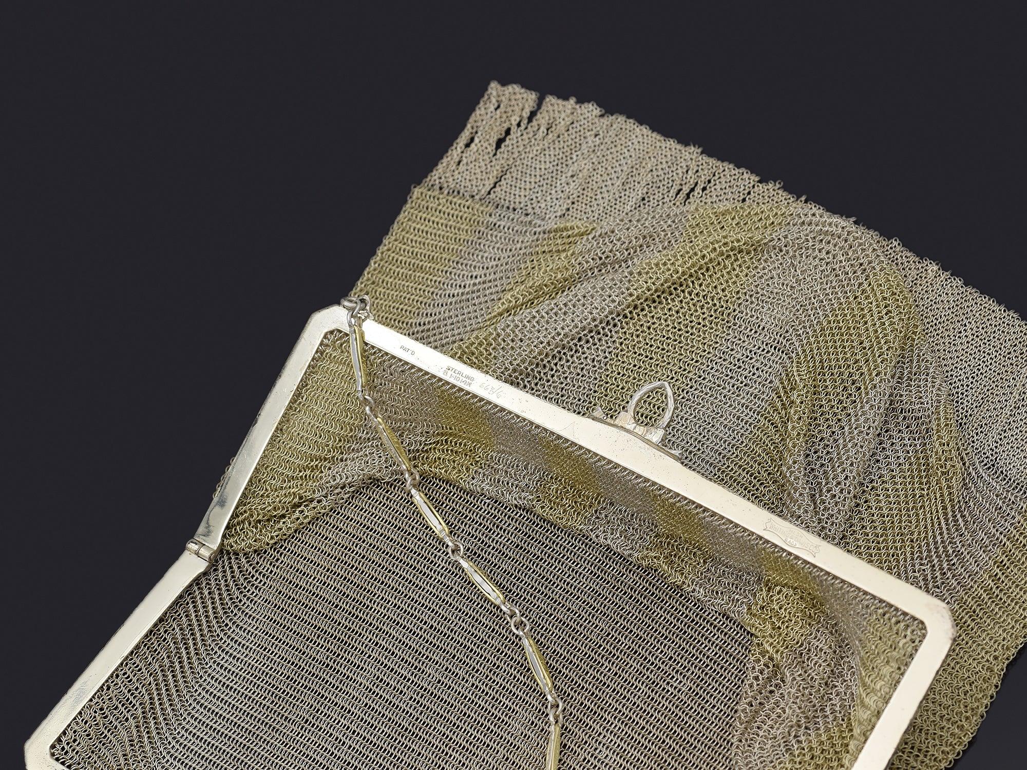 Antique Whiting & Davis 1-10 14K Gold & Sterling Silver Mesh Purse Bag