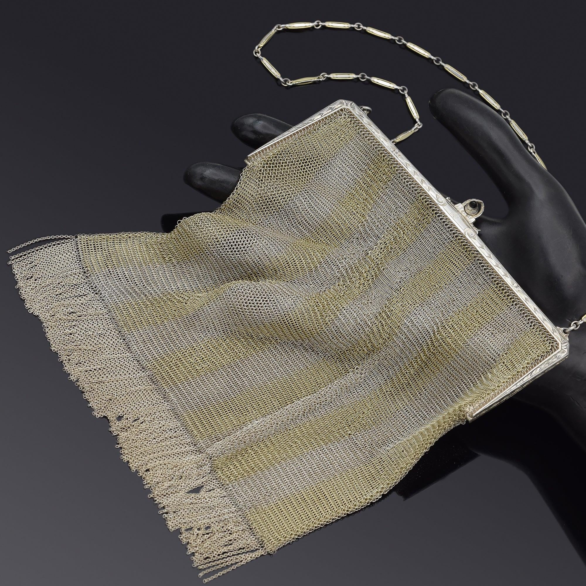 Antique Whiting & Davis 1-10 14K Gold & Sterling Silver Mesh Purse Bag