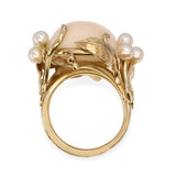 Vintage Yellow Gold Angel Skin Coral and Pearl Floral Ring