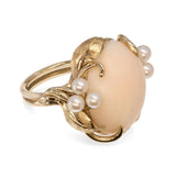Vintage Yellow Gold Angel Skin Coral and Pearl Floral Ring