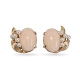 Vintage Yellow Gold Angel Skin Coral and Pearl Screw Back Earrings