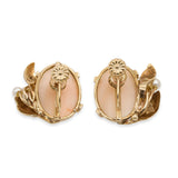 Vintage Yellow Gold Angel Skin Coral and Pearl Screw Back Earrings