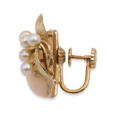 Vintage Yellow Gold Angel Skin Coral and Pearl Screw Back Earrings