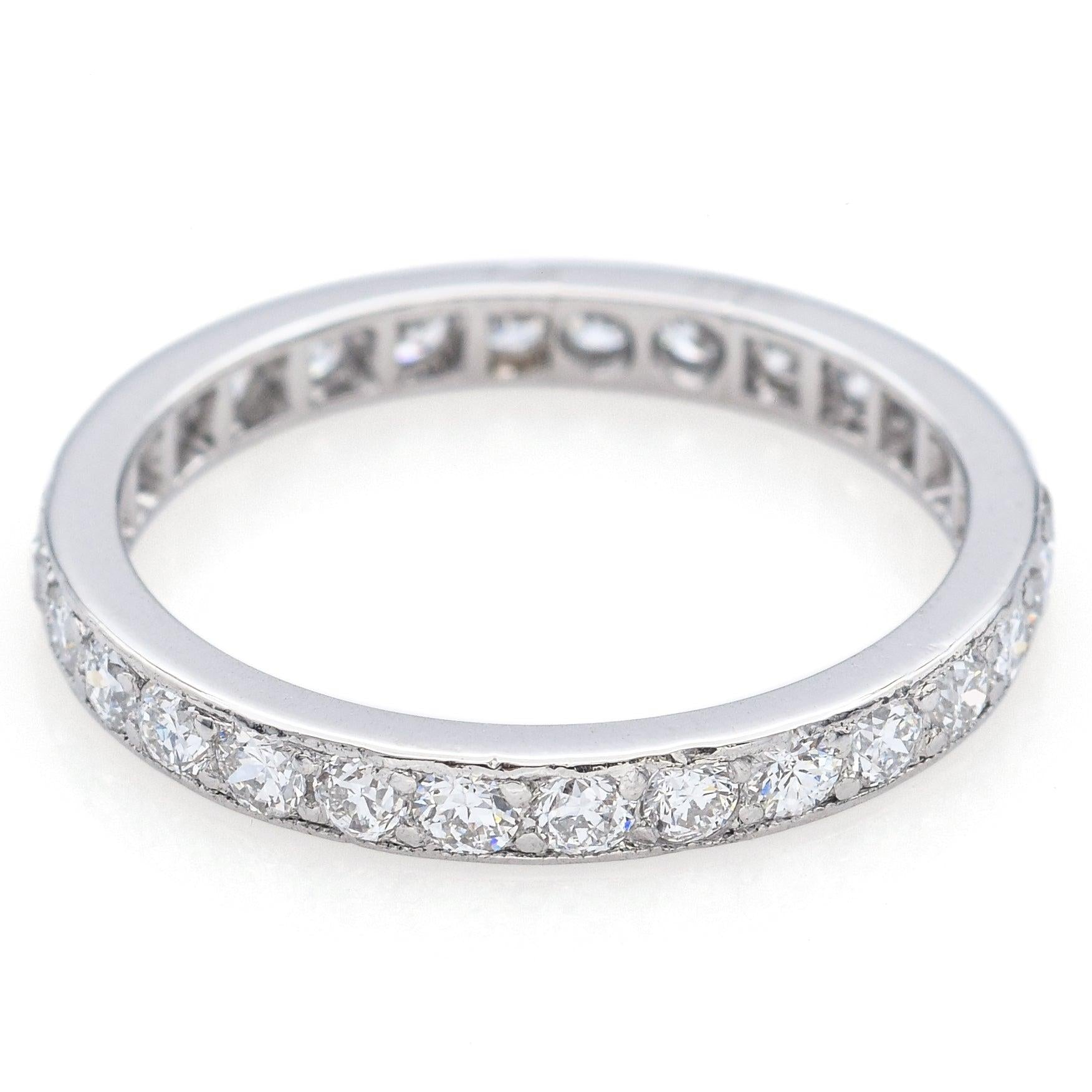 Art Deco Platinum 1.12tcw Euro Cut Diamond Diamond Eternity Band Ring