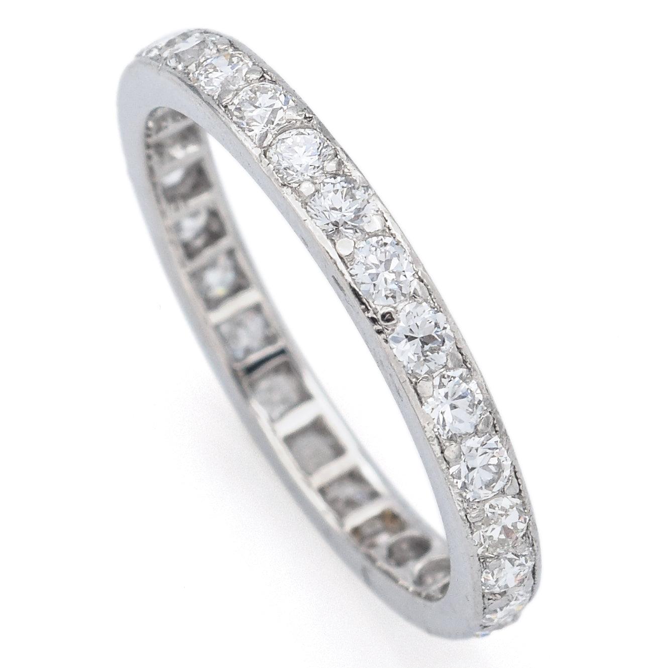 Art Deco Platinum 1.12tcw Euro Cut Diamond Diamond Eternity Band Ring