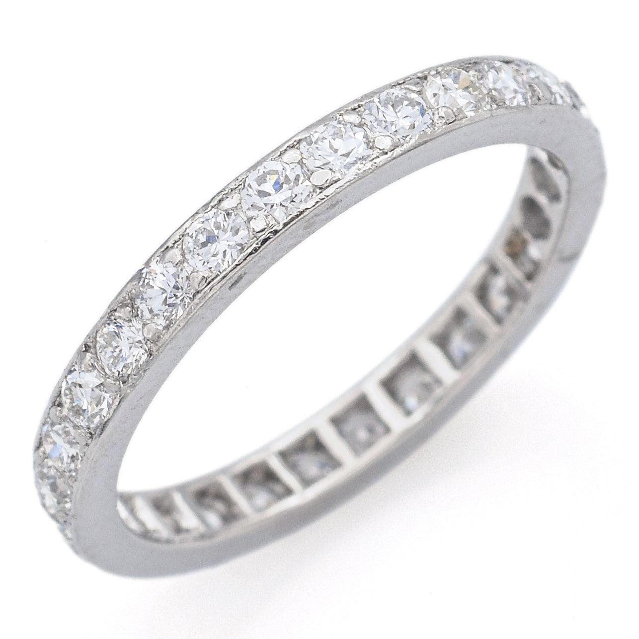 Art Deco Platinum 1.12tcw Euro Cut Diamond Diamond Eternity Band Ring