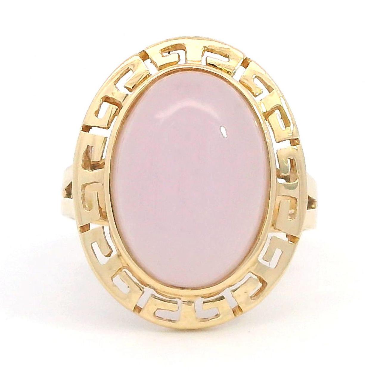 Vintage 14k Yellow Gold Lavender Jade Greek Key Bezel Cocktail Ring