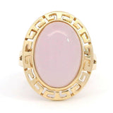 Vintage 14k Yellow Gold Lavender Jade Greek Key Bezel Cocktail Ring