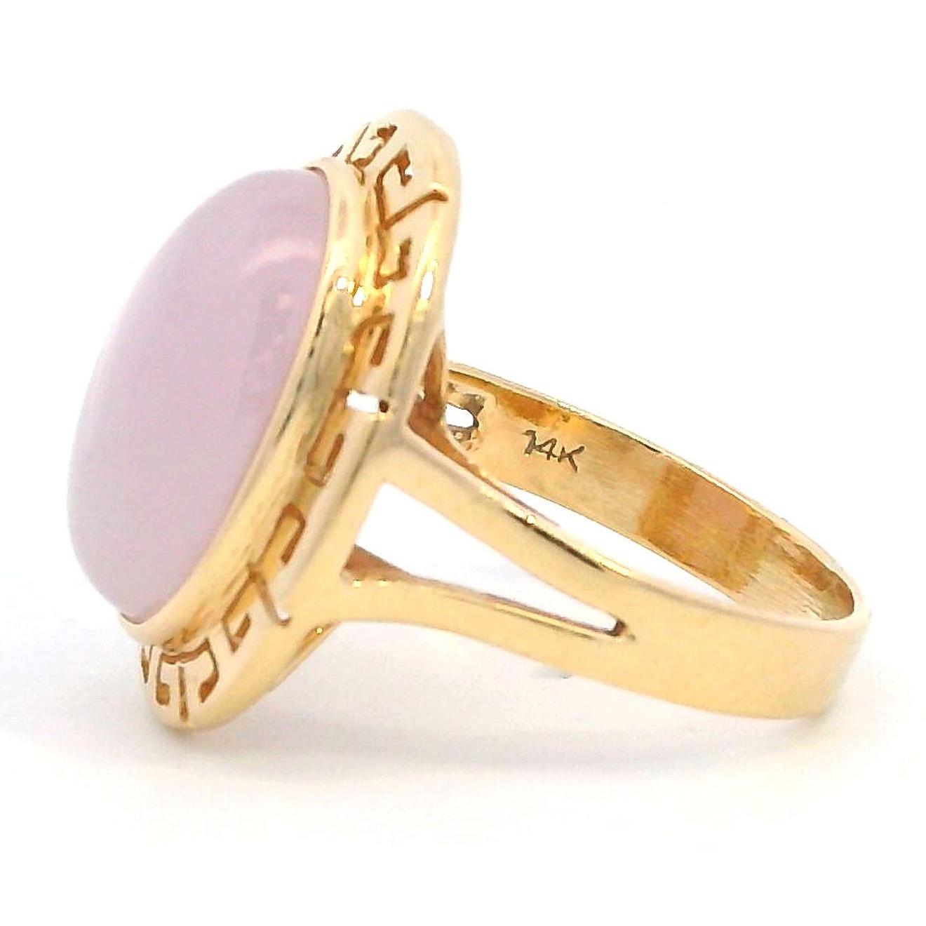 Vintage 14k Yellow Gold Lavender Jade Greek Key Bezel Cocktail Ring