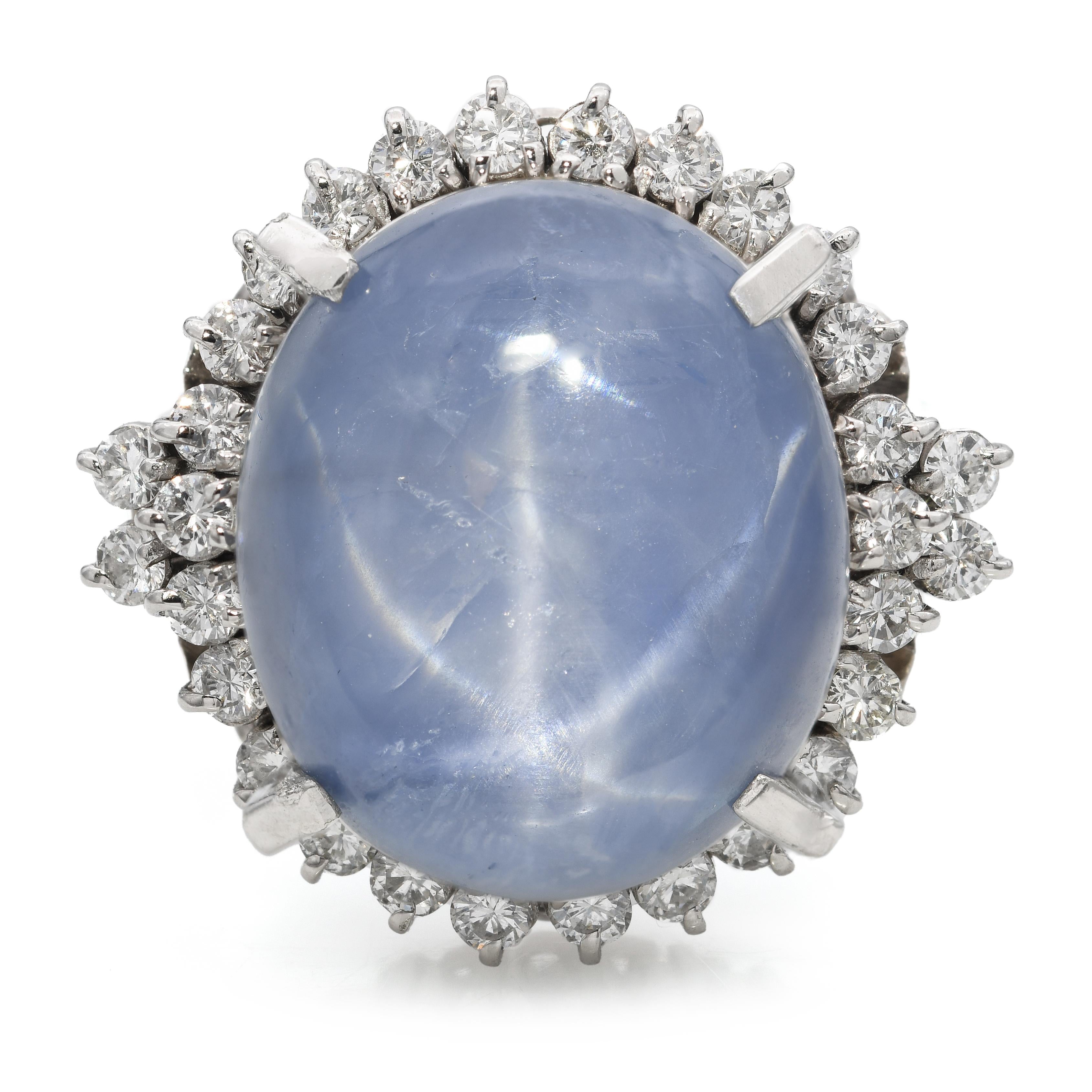 Vintage Platinum 12.82ct Star Sapphire and Diamond Halo Ring