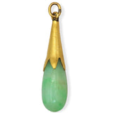 Vintage 24k Yellow Gold Green Jade Teardrop Pendant