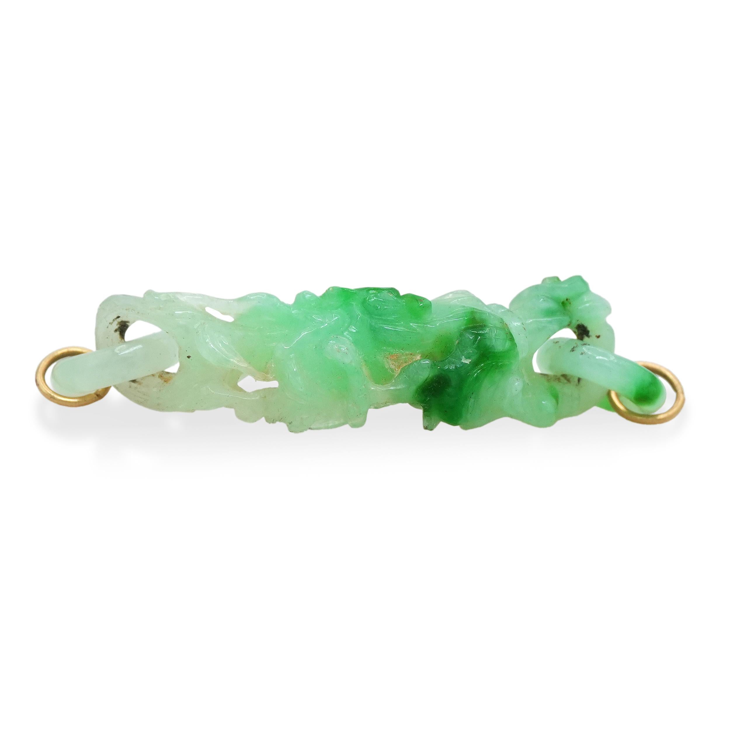 Carved Green Jade Figural Connector Pendant