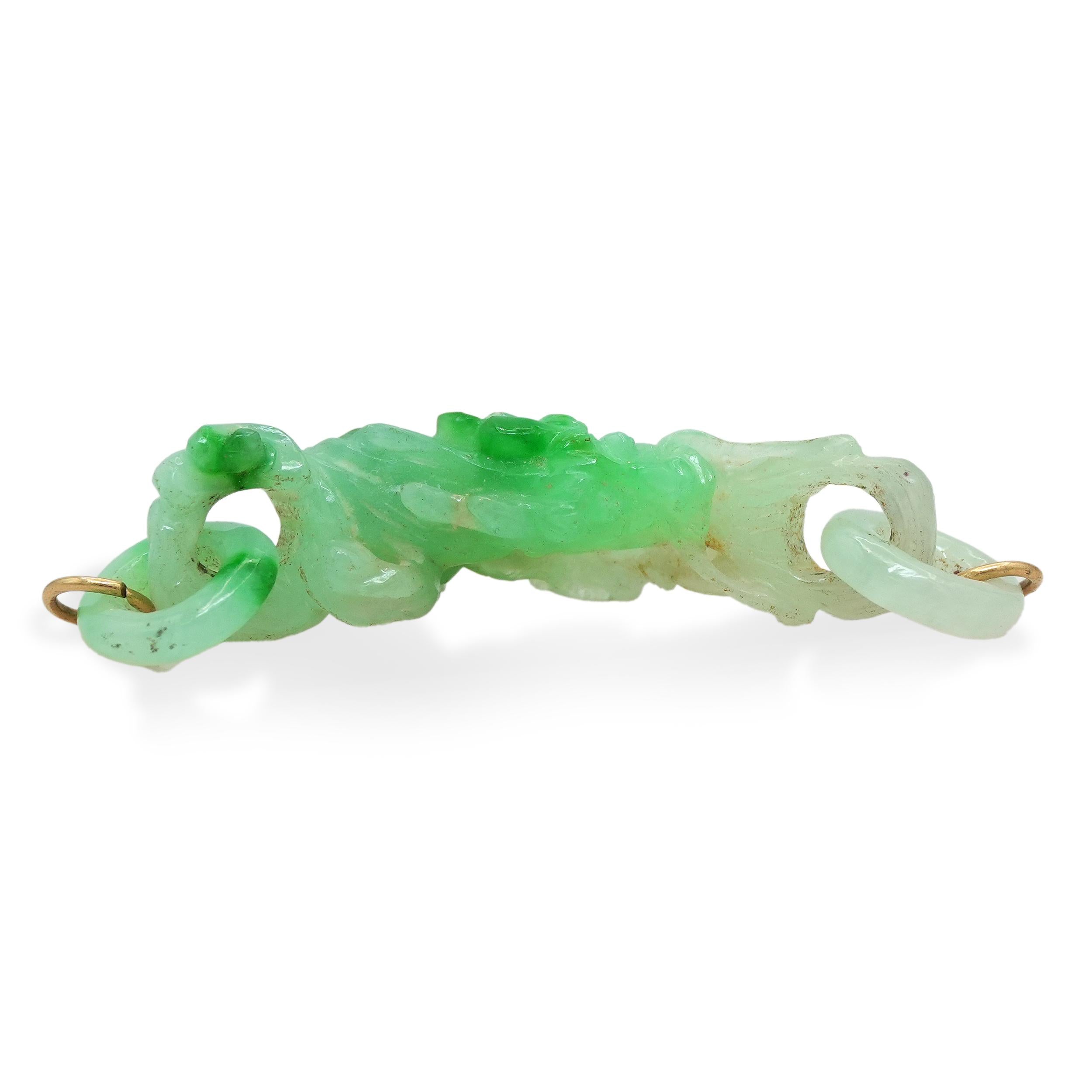 Carved Green Jade Figural Connector Pendant