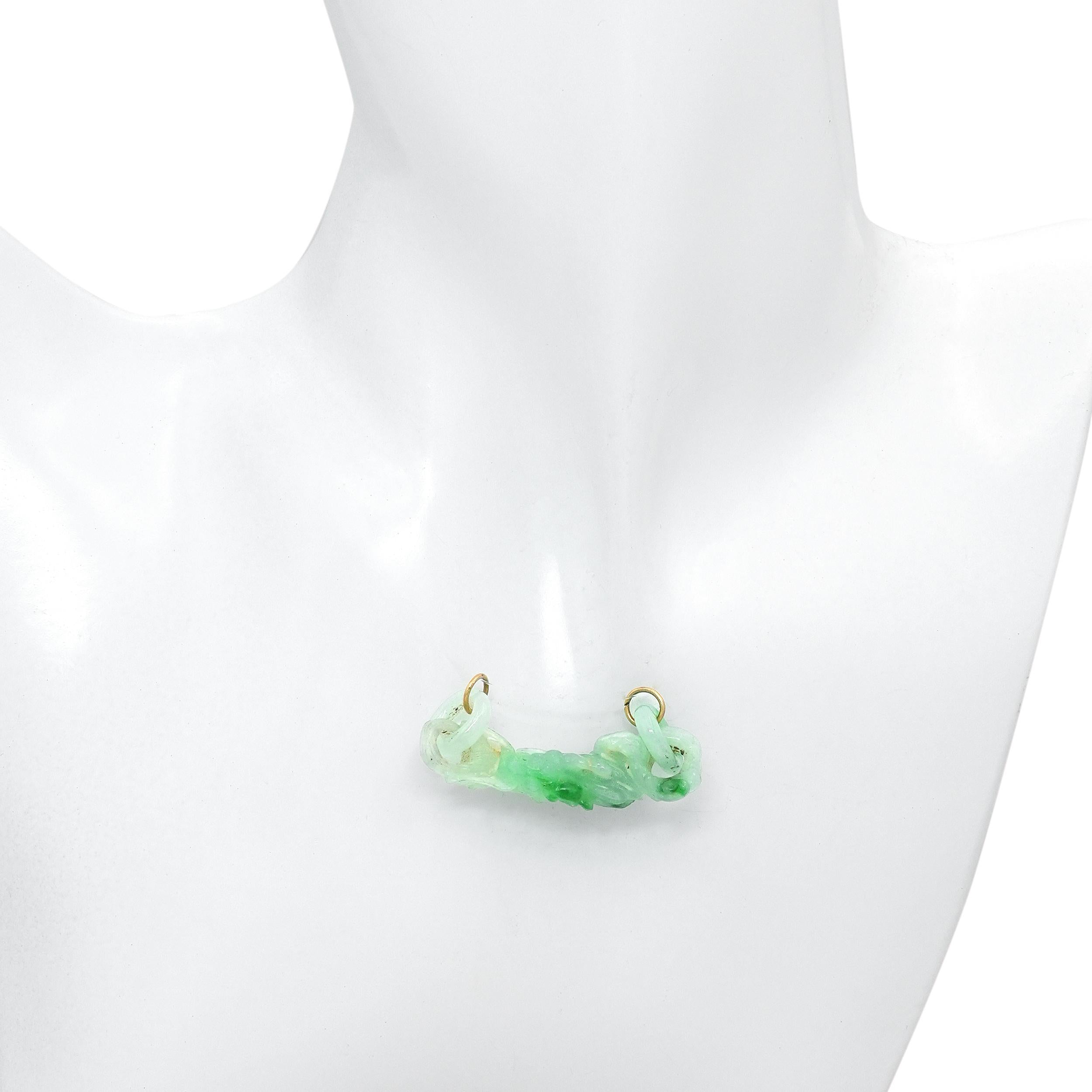 Carved Green Jade Figural Connector Pendant