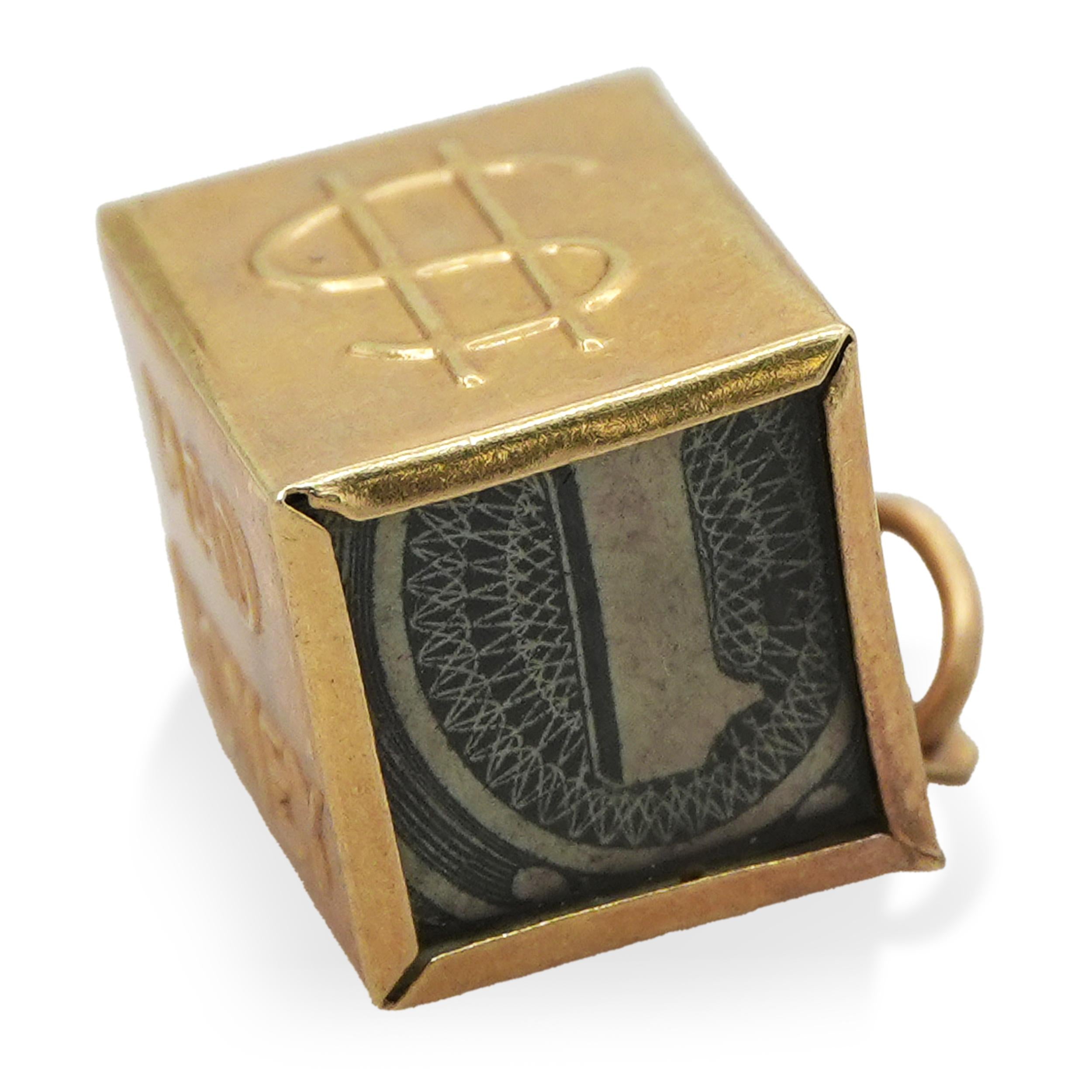Vintage 14K Gold Mad Money Emergency Break Glass Box Charm Pendant