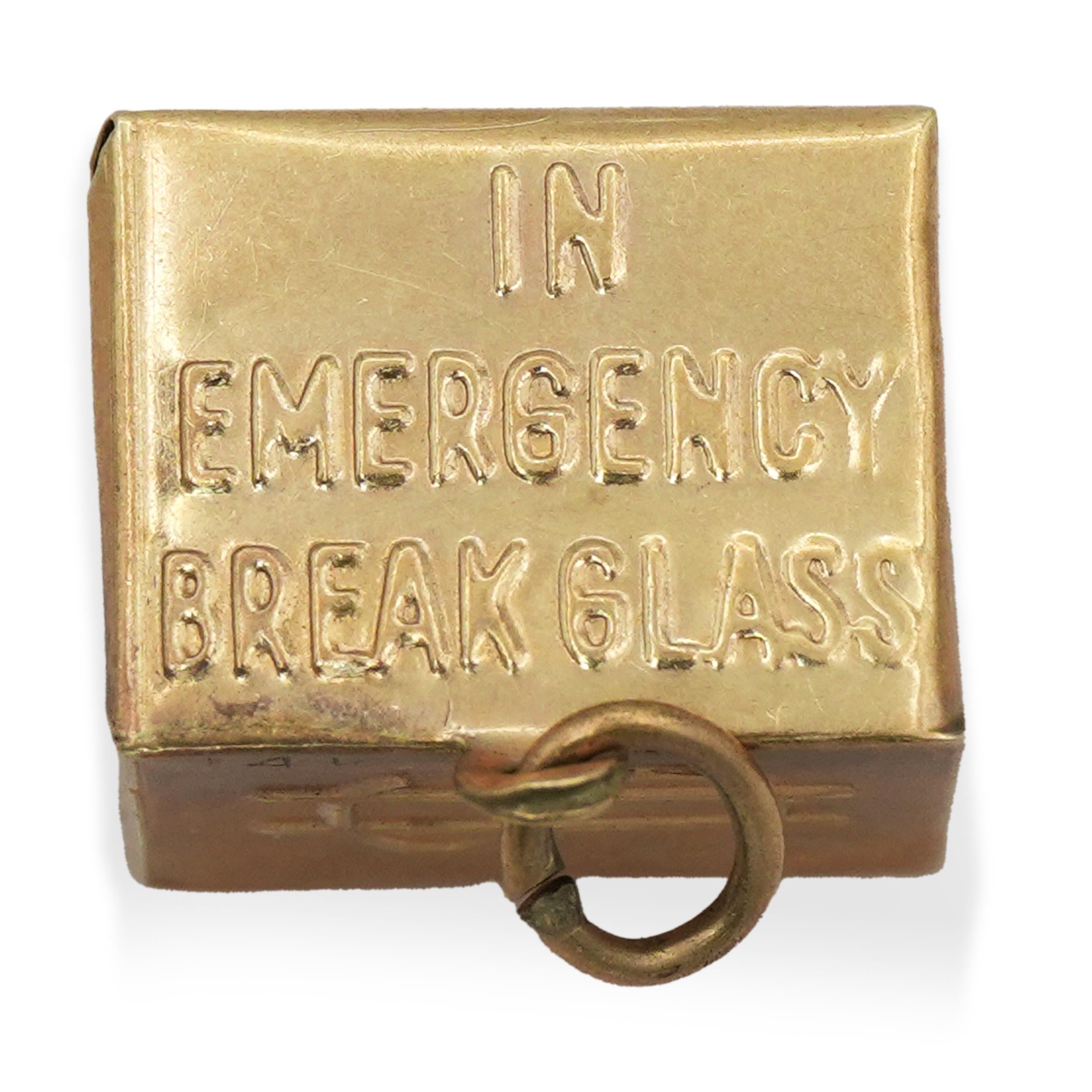 Vintage 14K Gold Mad Money Emergency Break Glass Box Charm Pendant