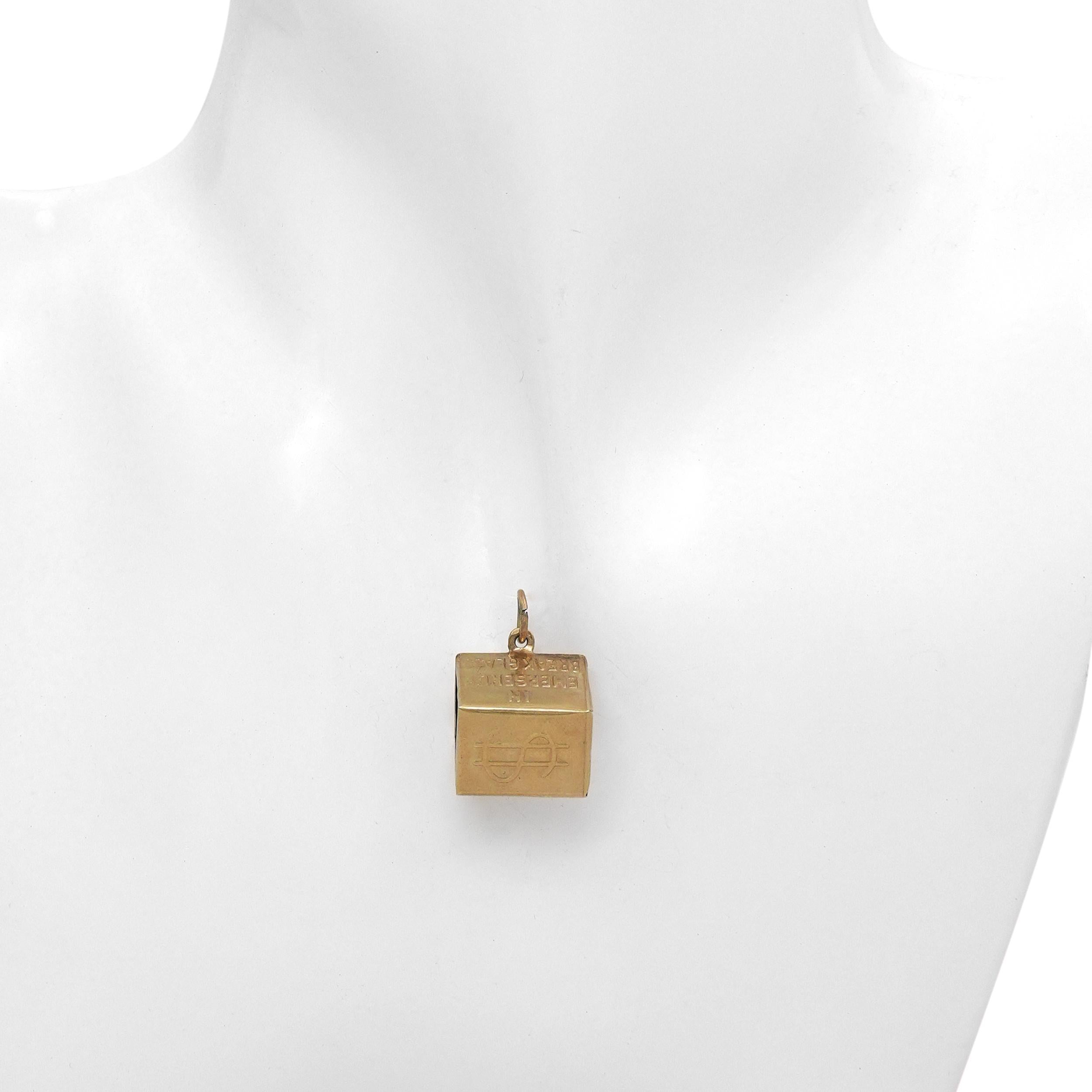 Vintage 14K Gold Mad Money Emergency Break Glass Box Charm Pendant