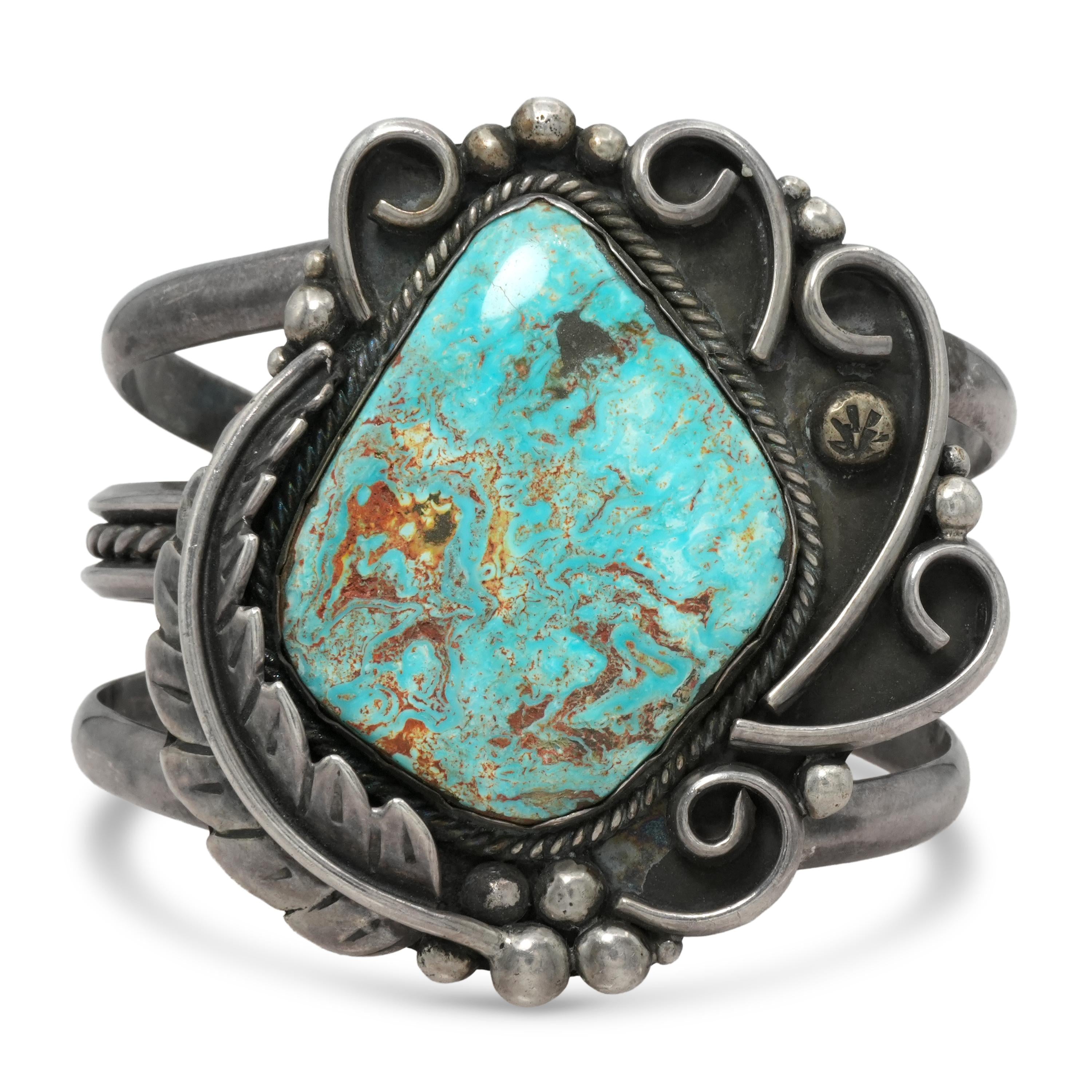 Vintage Sterling Silver Turquoise Statement Cuff Bracelet