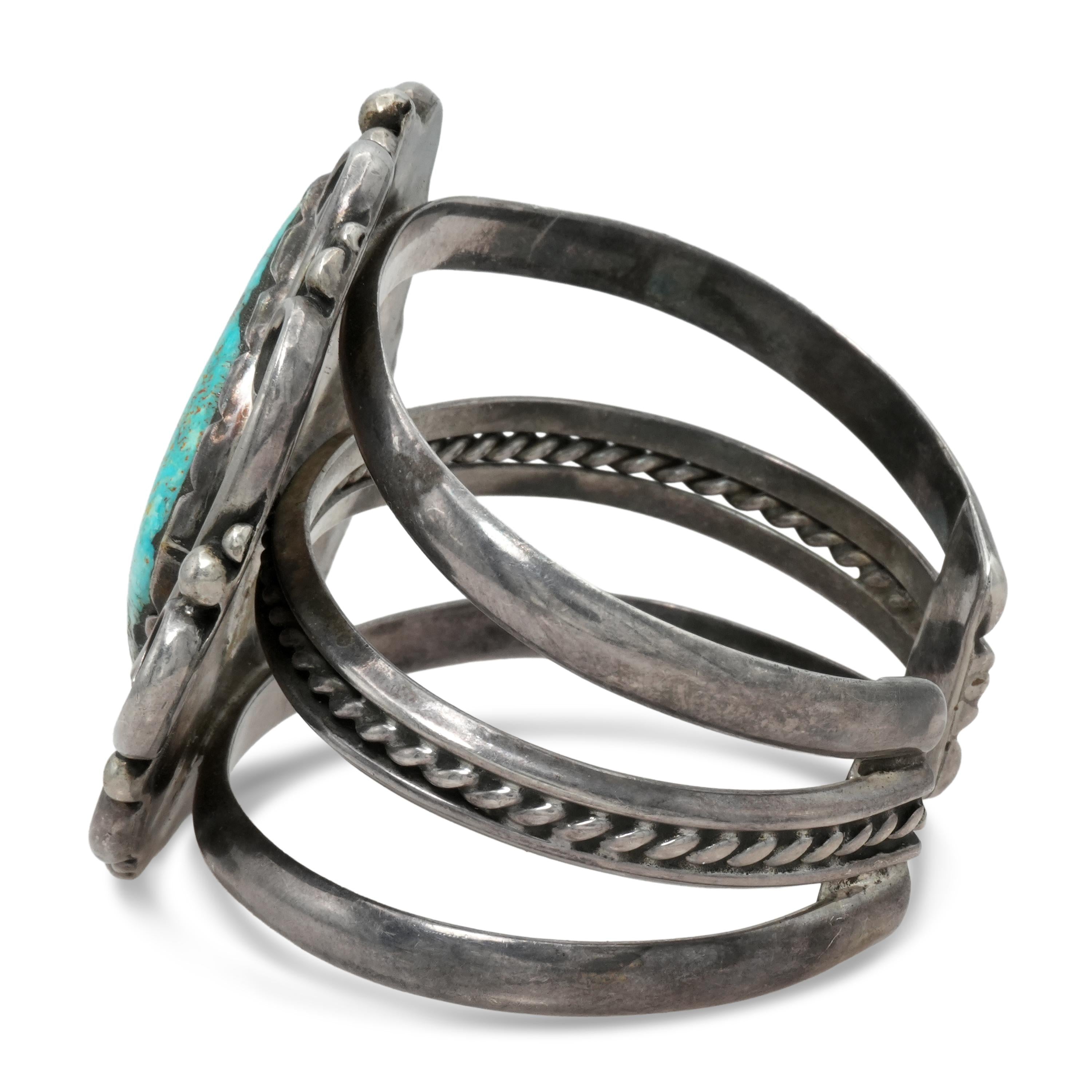 Vintage Sterling Silver Turquoise Statement Cuff Bracelet