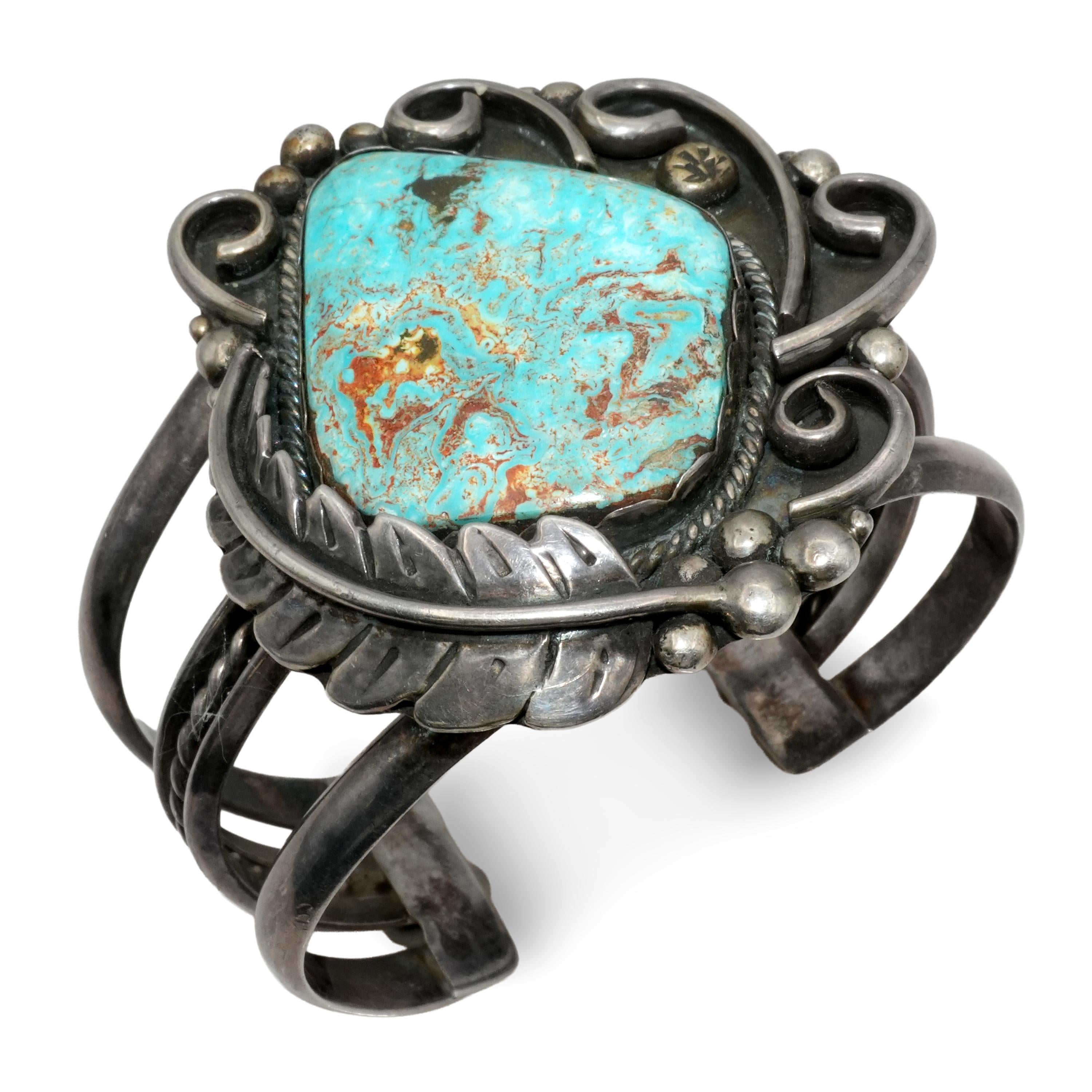 Vintage Sterling Silver Turquoise Statement Cuff Bracelet