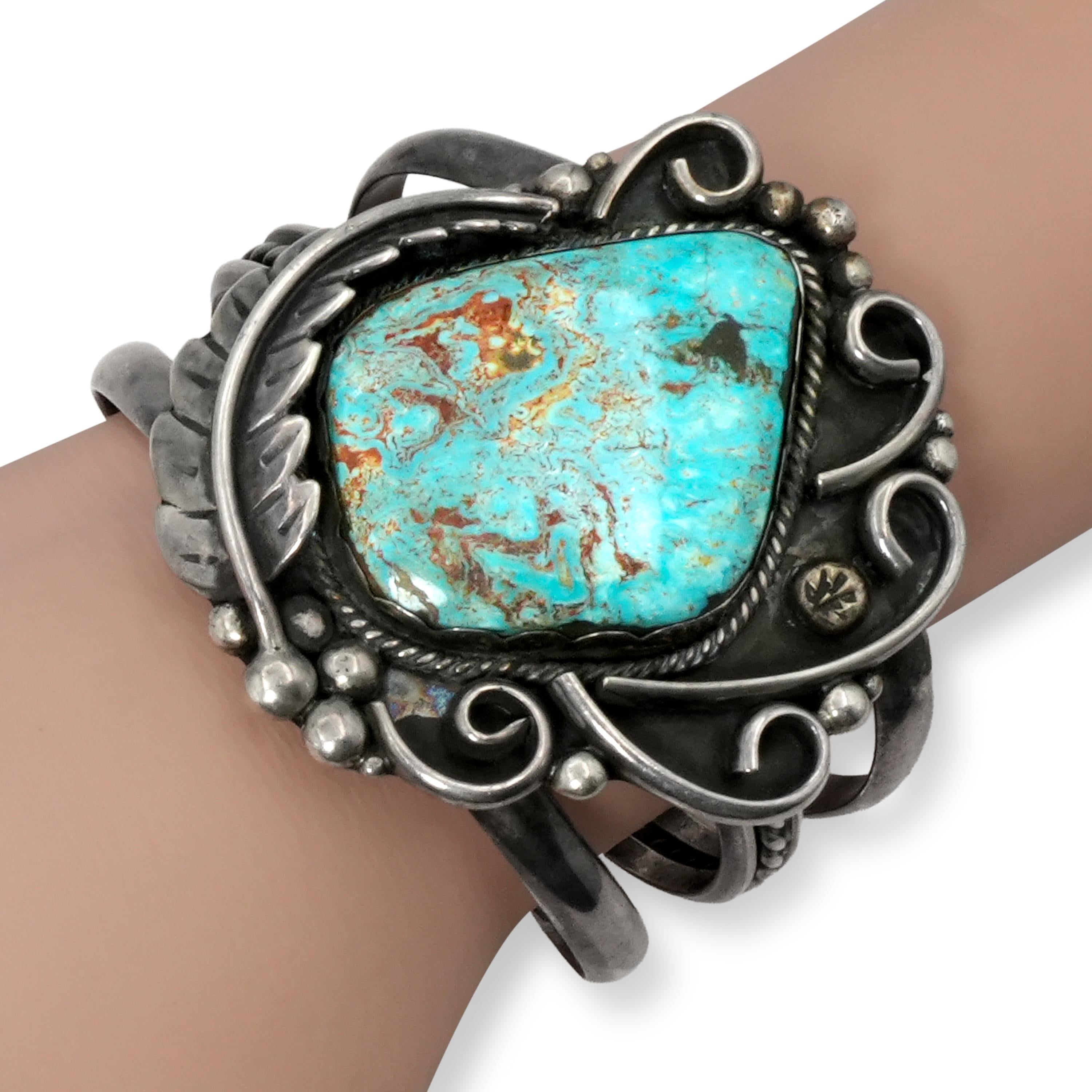 Vintage Sterling Silver Turquoise Statement Cuff Bracelet