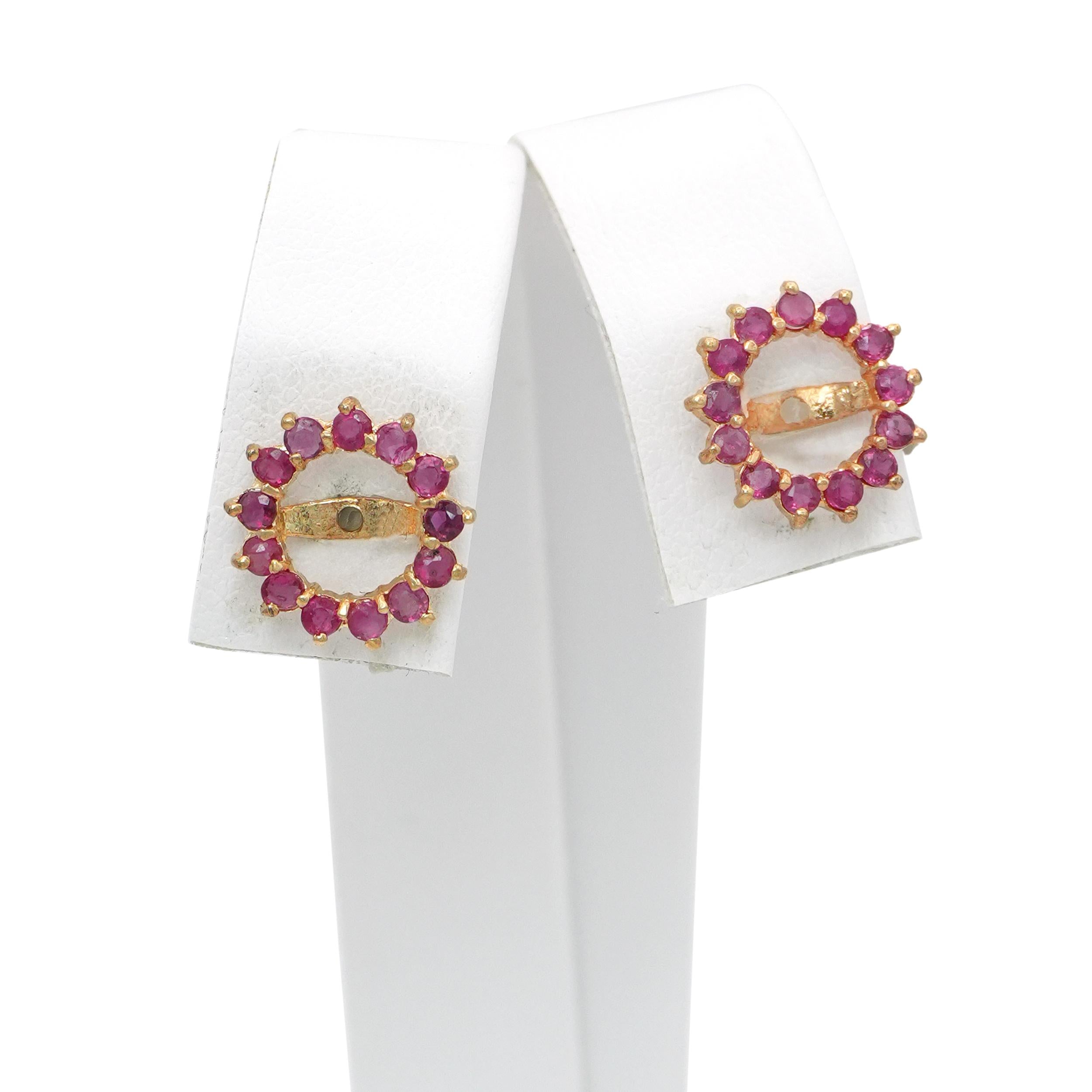 14k Yellow Gold Ruby Circular Earring Jackets