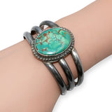 Vintage Southwestern Sterling Silver Turquoise Three-Row Cuff