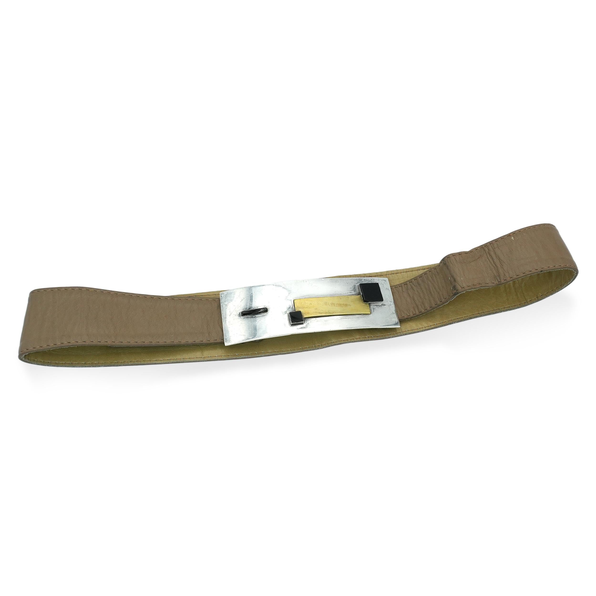 Antonio Pineda Taxco Sterling Silver Mixed-Metal Leather Belt
