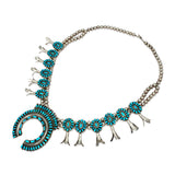 Navajo Victor Moses Begay Turquoise Sterling Silver Squash Blossom Necklace