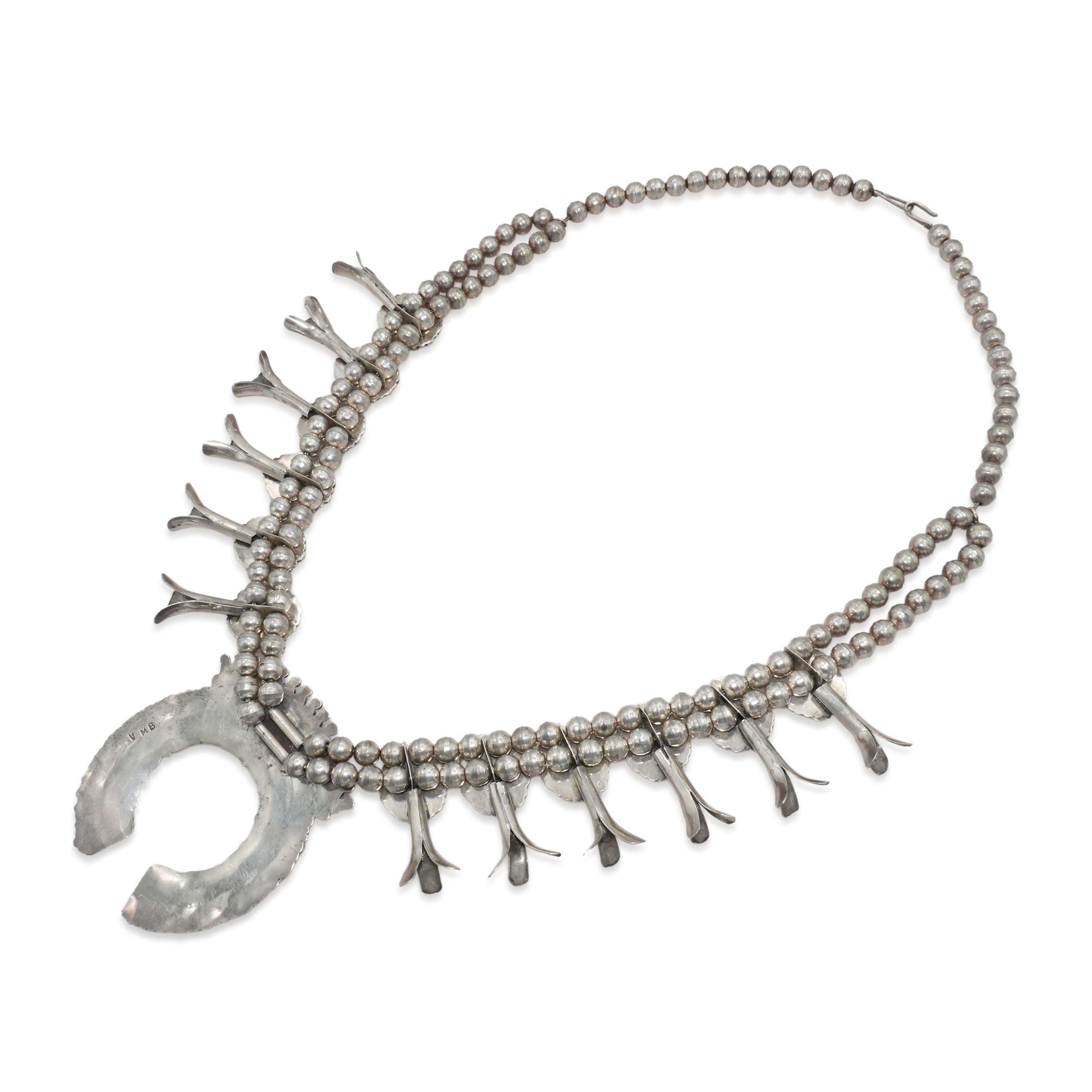 Navajo Victor Moses Begay Turquoise Sterling Silver Squash Blossom Necklace