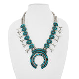Navajo Victor Moses Begay Turquoise Sterling Silver Squash Blossom Necklace