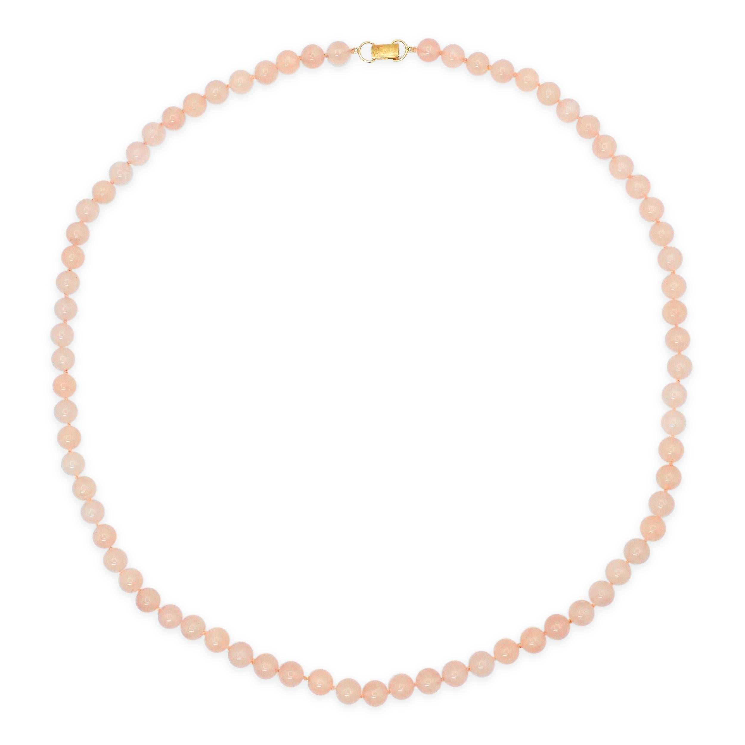 Vintage Ming’s 14K Yellow Gold Rose Quartz Bead Necklace