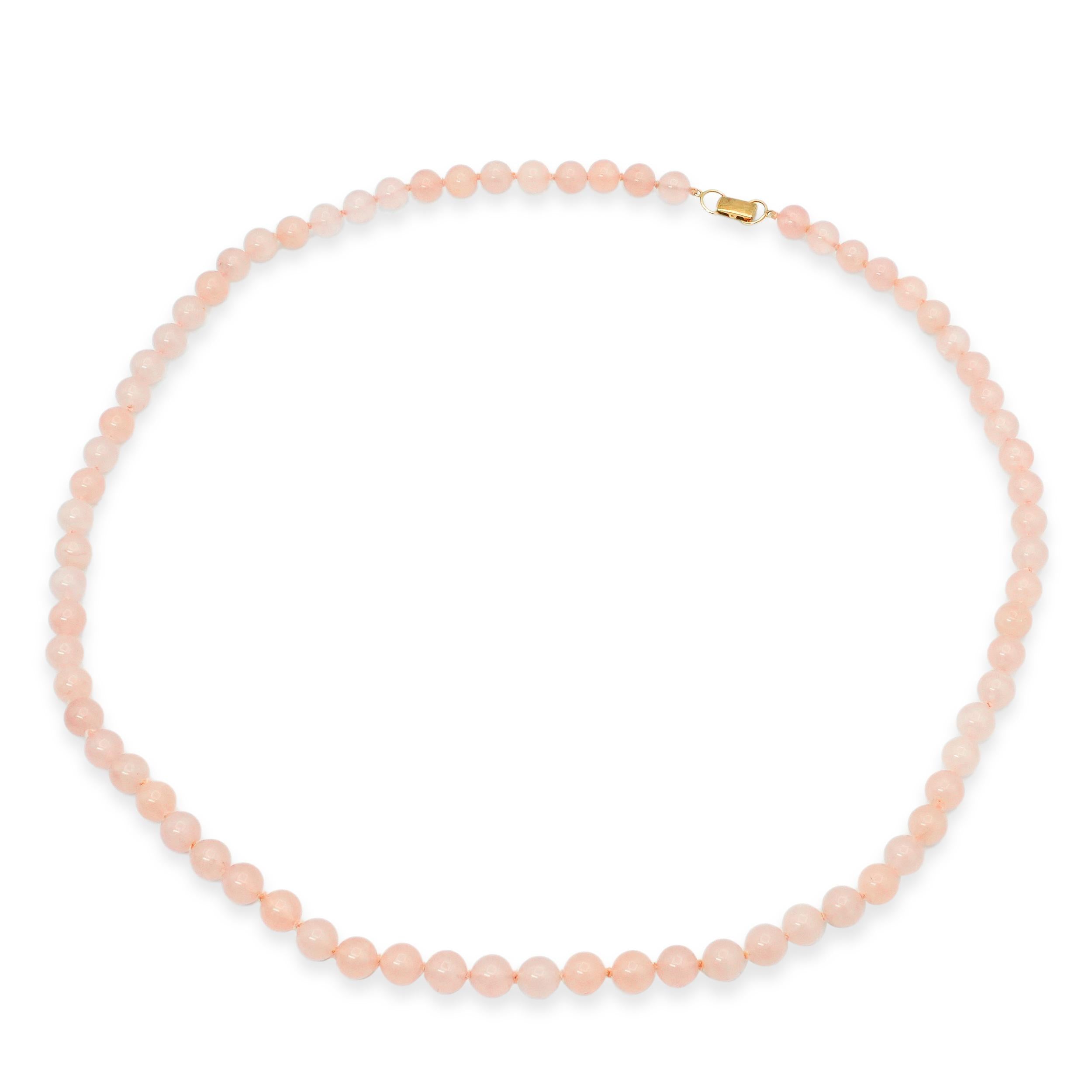 Vintage Ming’s 14K Yellow Gold Rose Quartz Bead Necklace