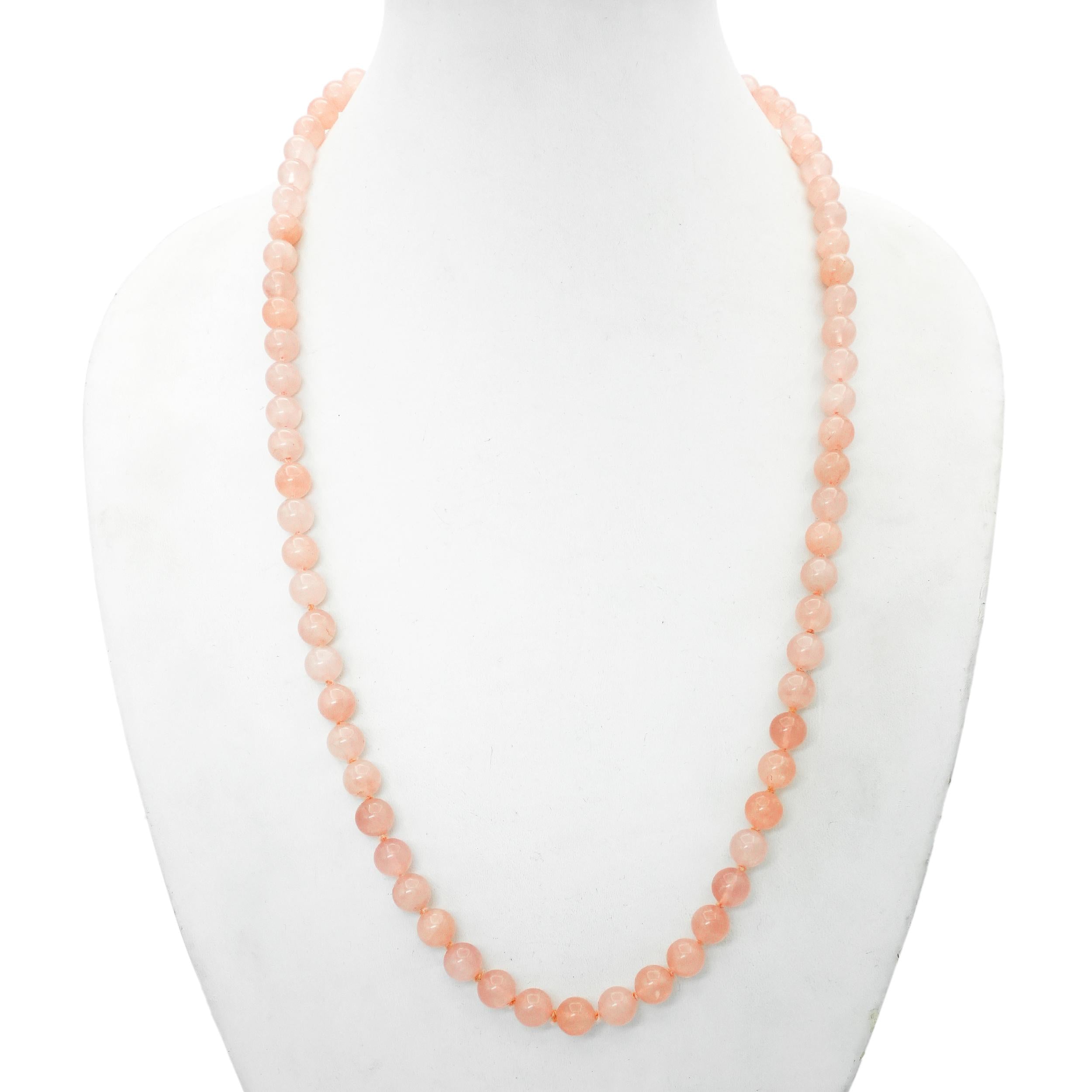 Vintage Ming’s 14K Yellow Gold Rose Quartz Bead Necklace