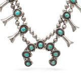 Vintage Southwestern Sterling Silver Turquoise Squash Blossom Necklace