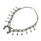 Vintage Southwestern Sterling Silver Turquoise Squash Blossom Necklace