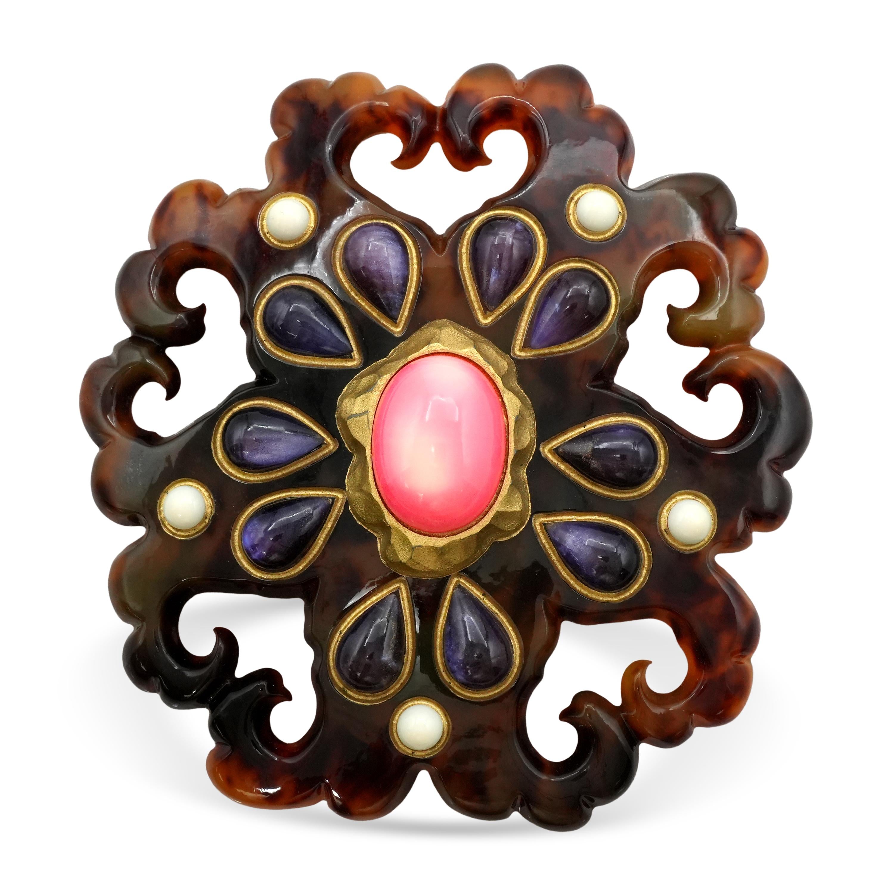 Christian Lacroix Gold-Tone Faux Tortoiseshell Resin Cabochon Brooch