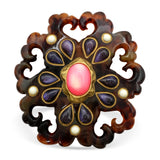Christian Lacroix Gold-Tone Faux Tortoiseshell Resin Cabochon Brooch