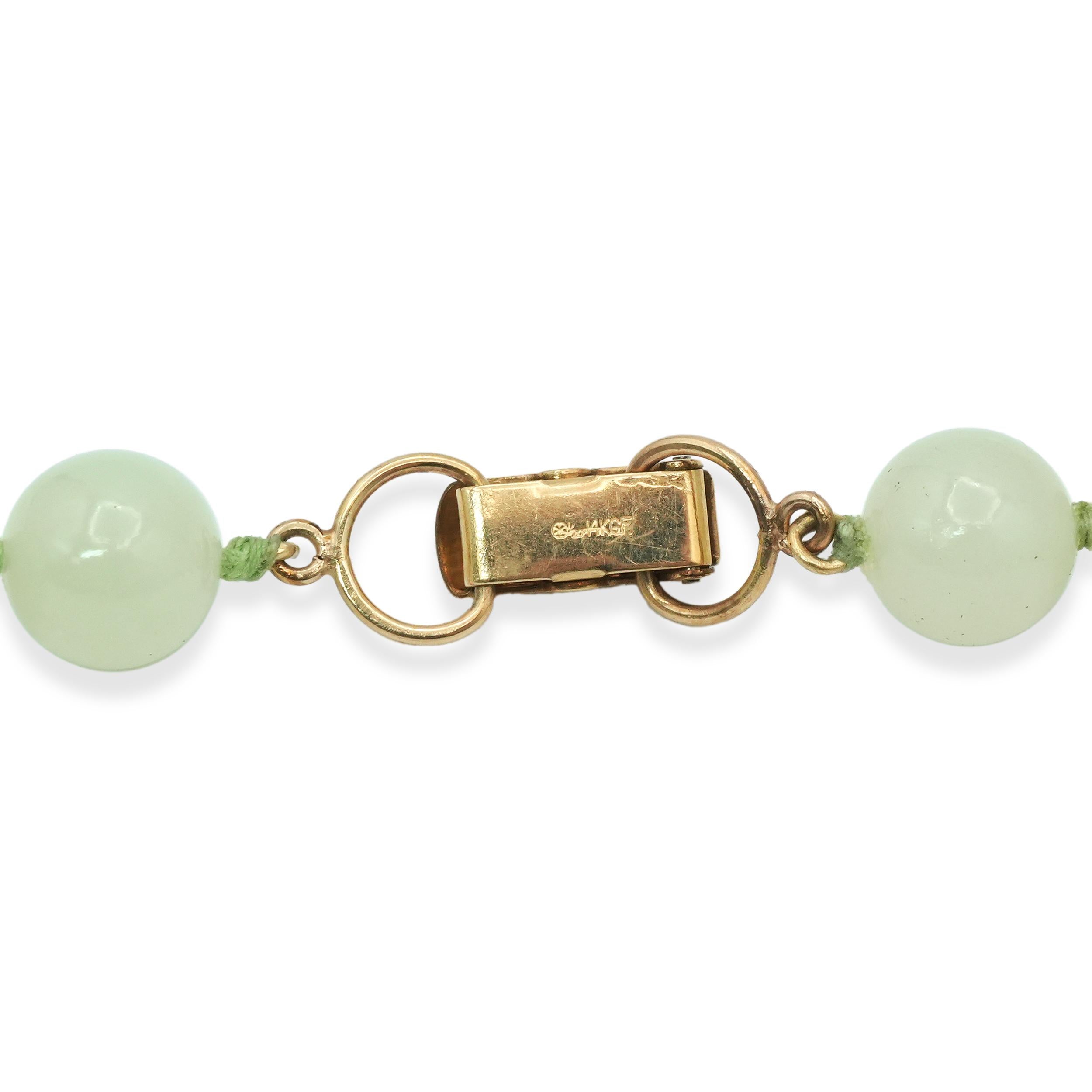 Vintage Ming's 14k Yellow Gold Filled Jade & Rose Quartz Beaded Strand Necklace