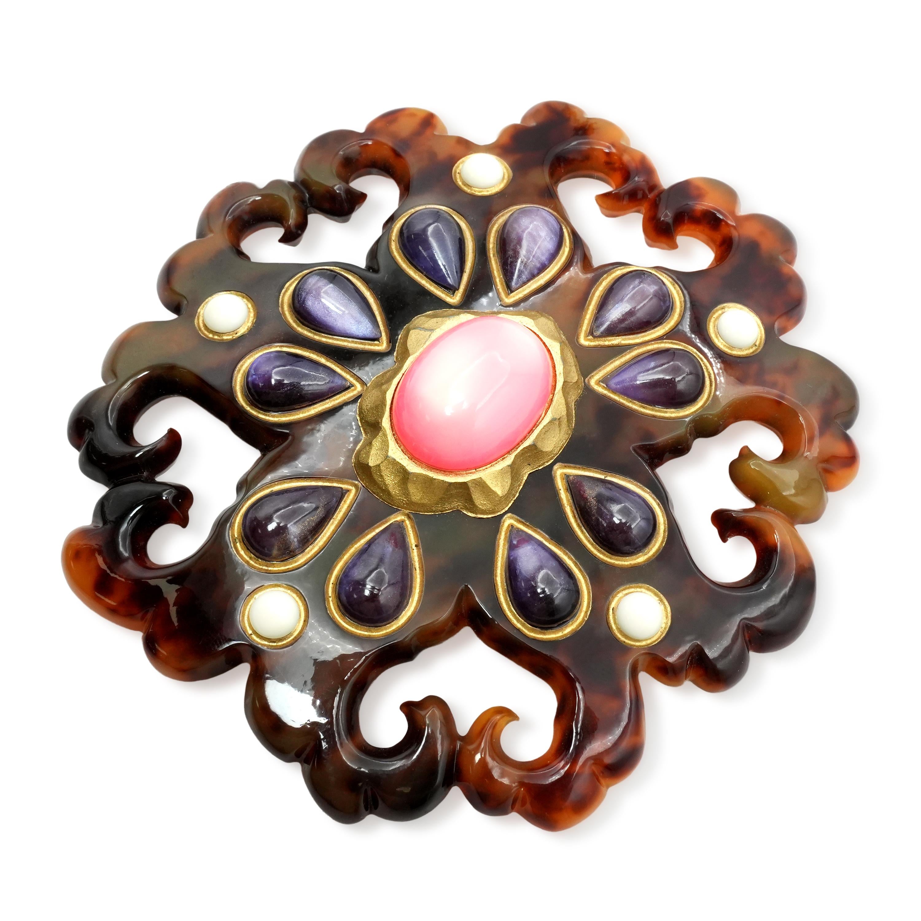 Christian Lacroix Gold-Tone Faux Tortoiseshell Resin Cabochon Brooch