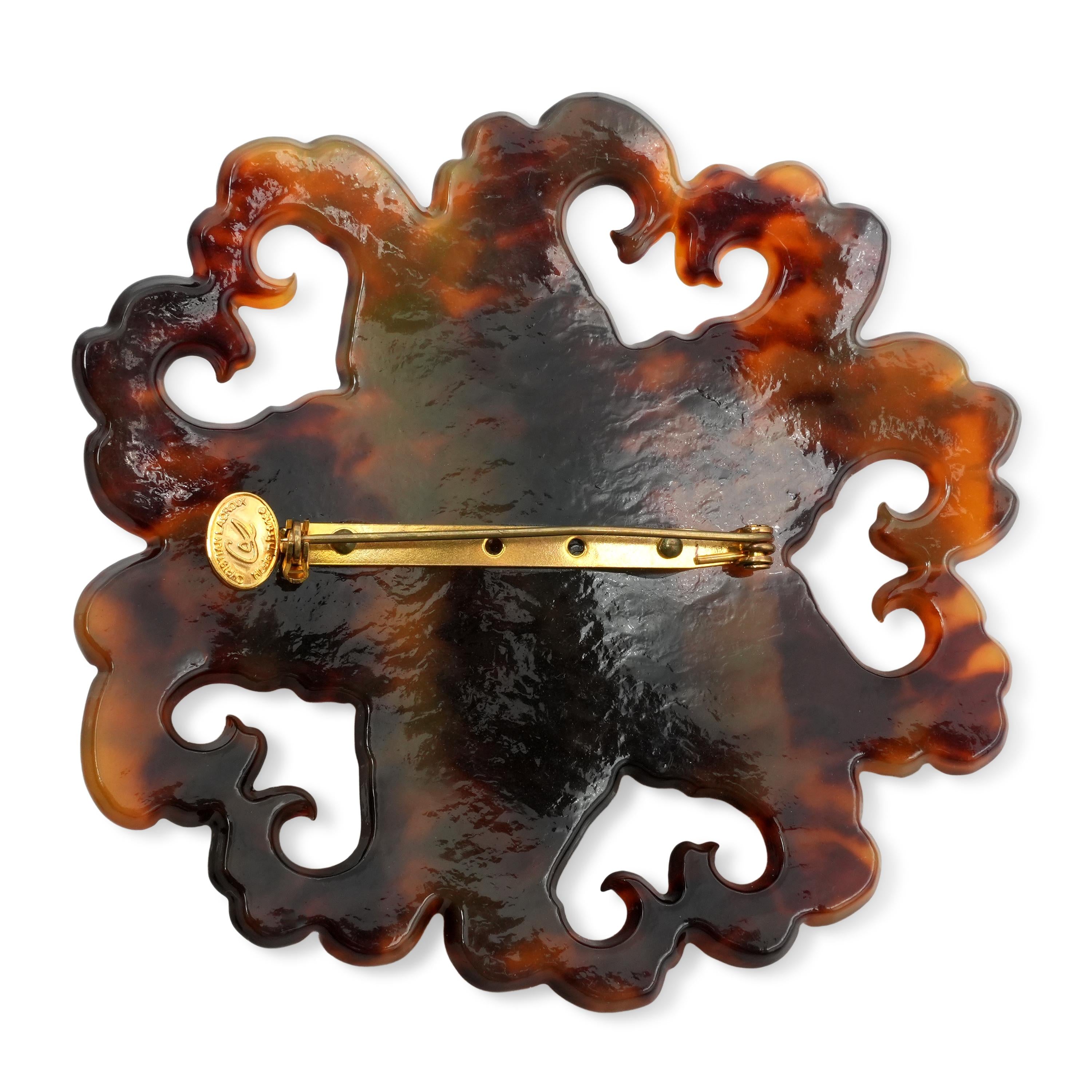 Christian Lacroix Gold-Tone Faux Tortoiseshell Resin Cabochon Brooch
